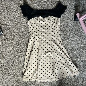 SOLD Cream and Black A-line Mini Dress Cap Sleeve